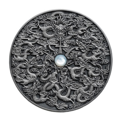 Niue 5 Dollars 2020 Silver 999. 2oz Antique Finish :: NINE DRAGONS Chinese legend