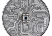 Niue 5 Dollars 2021 Silver 999. 2oz Ø50mm Antique Finish :: MICROCHIP coin with real microprocessor inlay