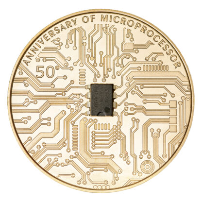 Niue 5 Dollars 2021 Silver 999. 2oz Ø50mm GOLD PLATED :: MICROCHIP coin with real microprocessor inlay