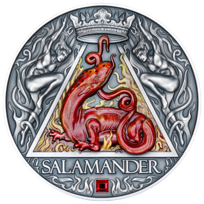 Cameroon 2000 Francs 2024 Silver 999. 2oz Ø50mm Antique Finish :: Elementals series: SALAMANDER