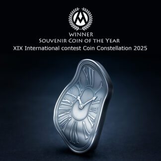 Niue 2 Dollars 2024 Silver 999. 1,5oz AF :: SALVADOR DALI "MELTING CLOCK" waved and shaped coin