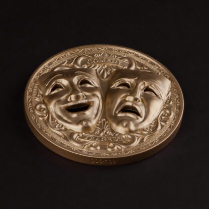 Cameroon 2000 Francs 2025 Silver 999. 2oz Ø50mm Gold plated Holed Mask coin :: Comedy & Tragedy - Image 5