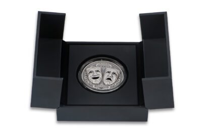 Cameroon 2000 Francs 2025 Silver 999. 2oz Ø50mm Antique Finish Holed Mask coin :: Comedy & Tragedy - Image 6