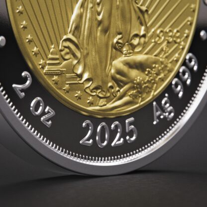 🆕 Niue $5 2025 Silver 999. 2oz Ø50mm Proof/Gold plated :: GREATEST USA COINS: Double eagle 1933 - Image 8
