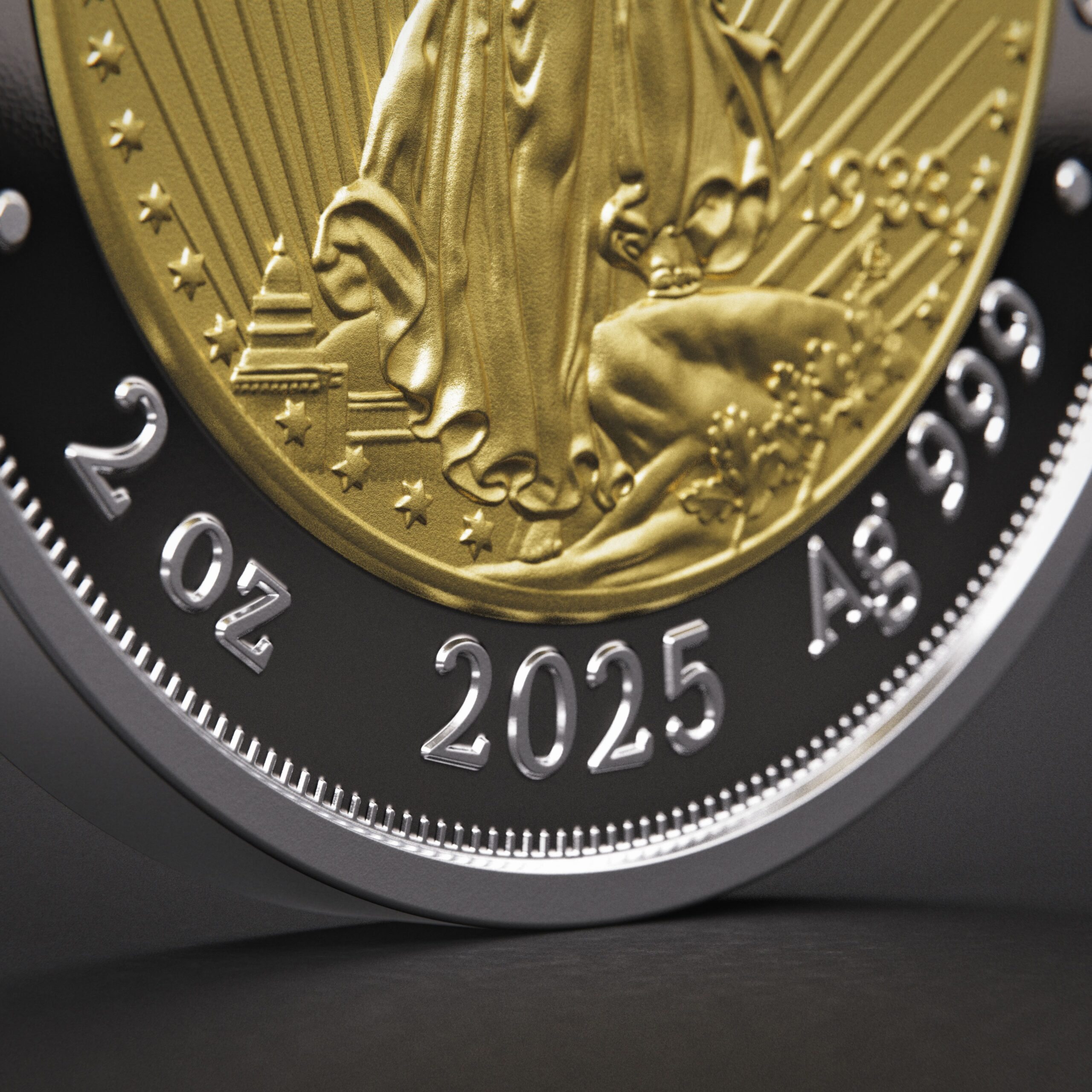 🆕 Niue $5 2025 Silver 999. 2oz Ø50mm Proof/Gold plated :: GREATEST USA COINS: Double eagle 1933 - Image 8