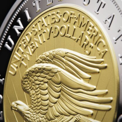 🆕 Niue $5 2025 Silver 999. 2oz Ø50mm Proof/Gold plated :: GREATEST USA COINS: Double eagle 1933 - Image 6