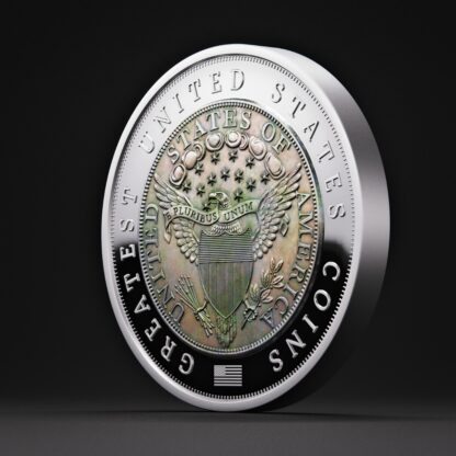 🆕 Niue $5 2025 Silver 999. 2oz Ø50mm Proof / Antique :: GREATEST USA COINS: 1804 Draped bust silver Dollar - Image 6