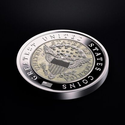 🆕 Niue $5 2025 Silver 999. 2oz Ø50mm Proof / Antique :: GREATEST USA COINS: 1804 Draped bust silver Dollar - Image 5