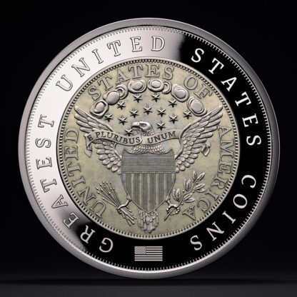 🆕 Niue $5 2025 Silver 999. 2oz Ø50mm Proof / Antique :: GREATEST USA COINS: 1804 Draped bust silver Dollar - Image 6