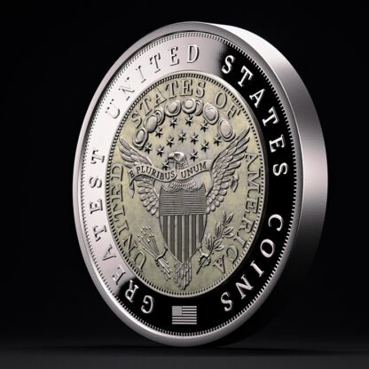 🆕 Niue $5 2025 Silver 999. 2oz Ø50mm Proof / Antique :: GREATEST USA COINS: 1804 Draped bust silver Dollar - Image 7