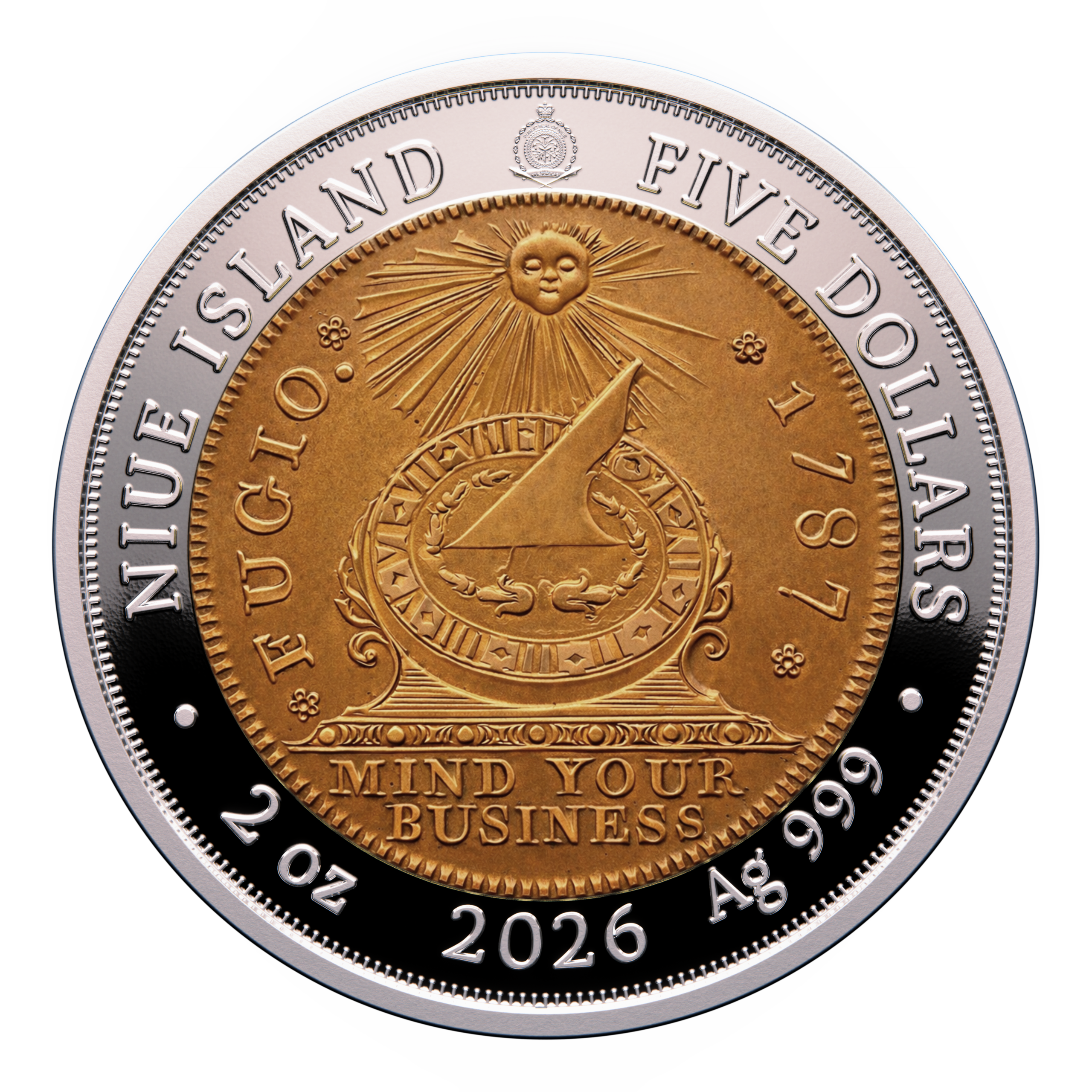 π Niue $5 2026 Silver 999. 2oz Γ50mm Proof / Cooper plated :: GREATEST USA COINS: 1787 Fugio Cent - Image 2