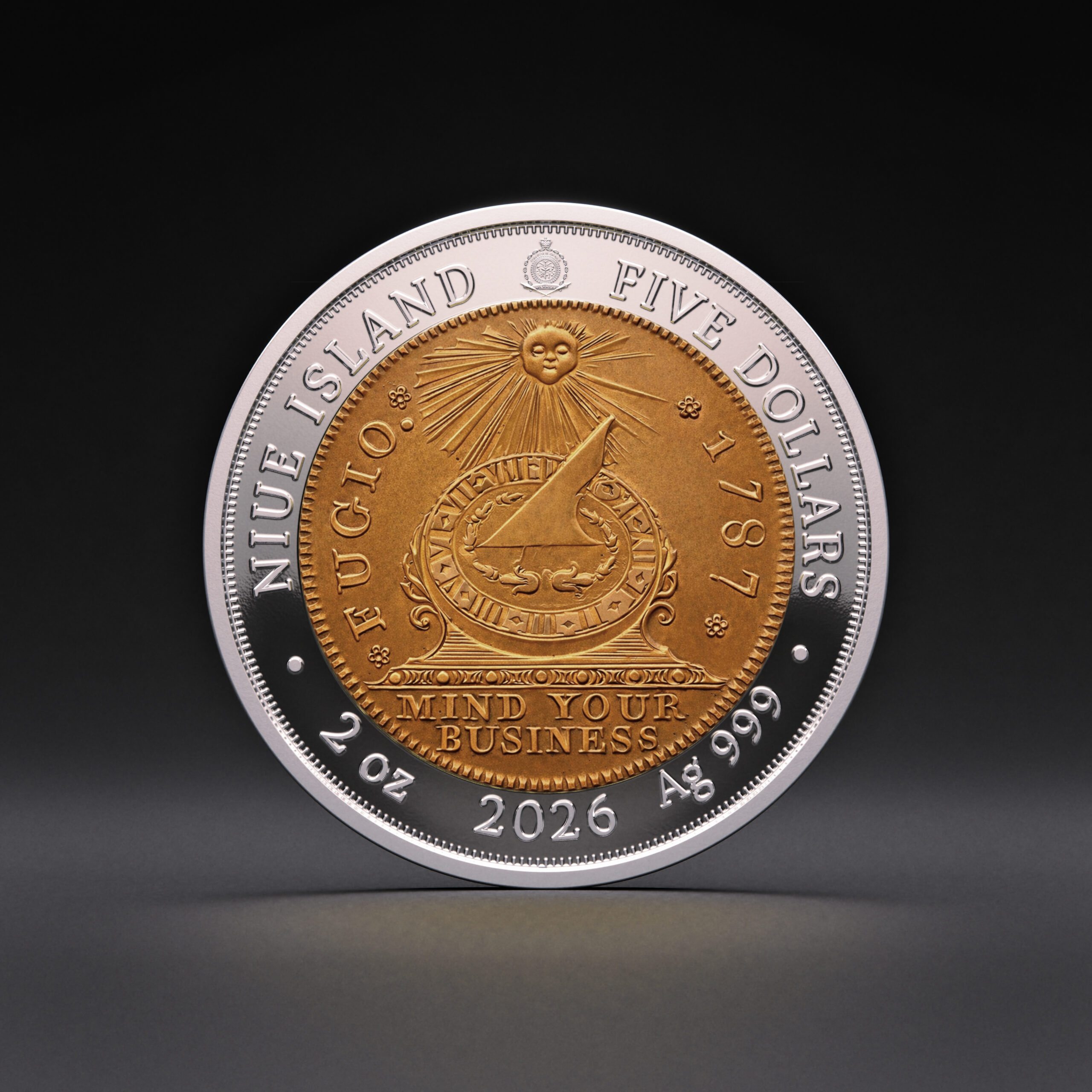 π Niue $5 2026 Silver 999. 2oz Γ50mm Proof / Cooper plated :: GREATEST USA COINS: 1787 Fugio Cent - Image 3