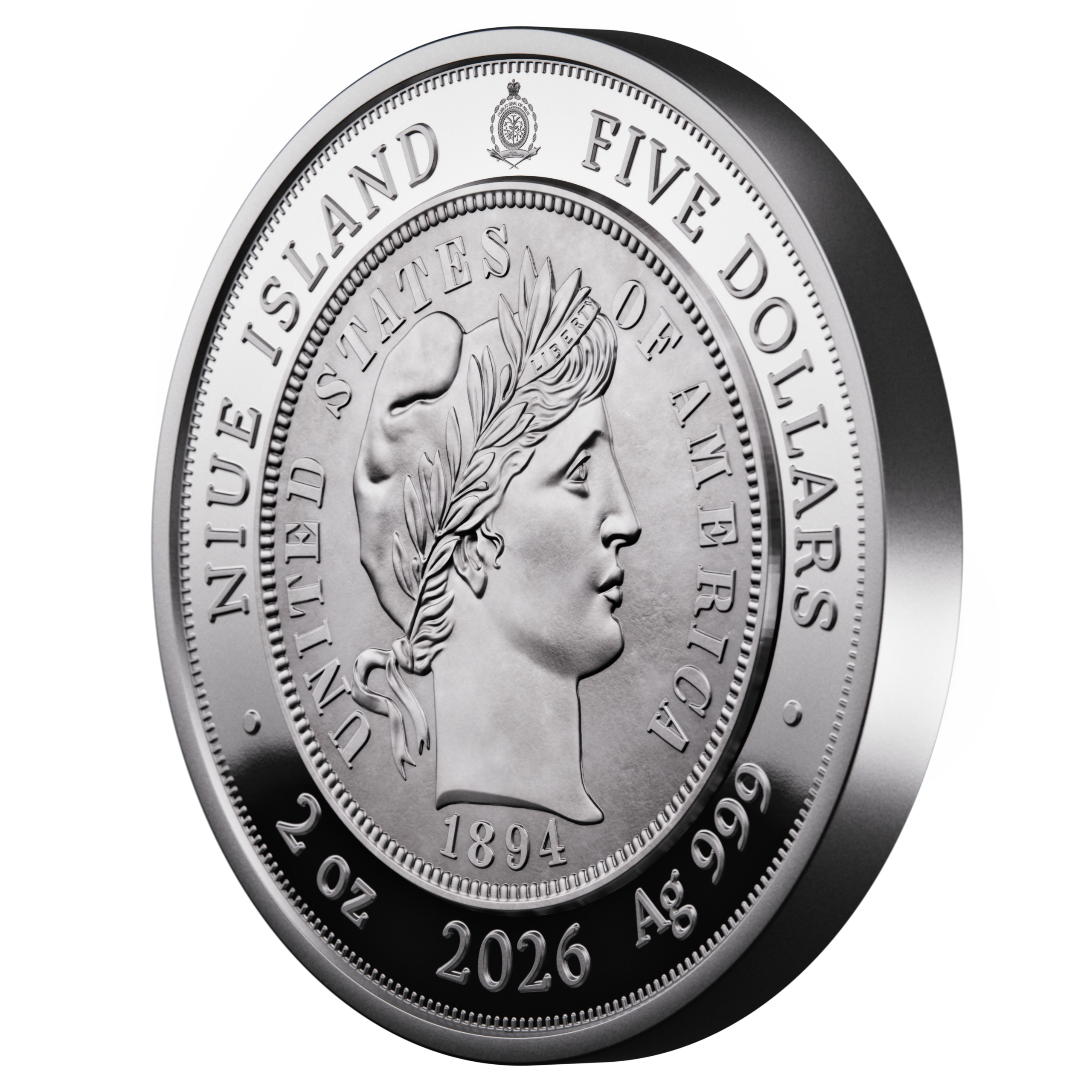 π Niue $5 2026 Silver 999. 2oz Γ50mm Proof / Antique :: GREATEST USA COINS: 1894-S Barber Dime - Image 15